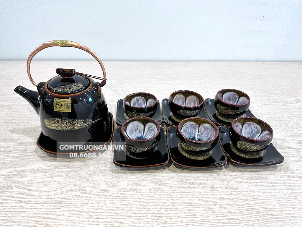 Bộ ấm chén men hỏa biến phẩy dáng siêu nước 1