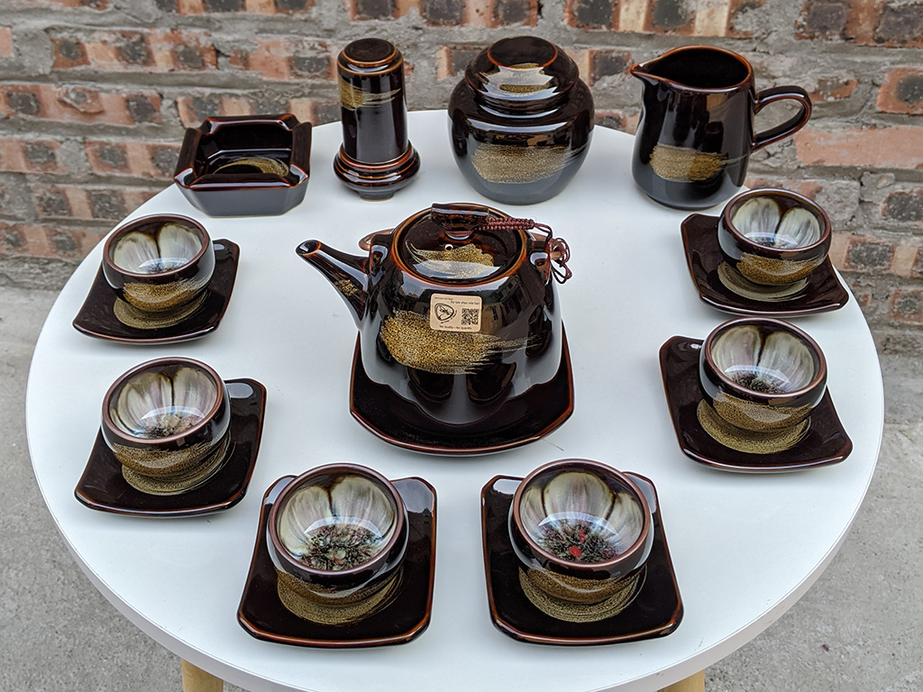 Bộ ấm chén men hỏa biến phẩy dáng siêu nước đầy đủ phụ kiện 2