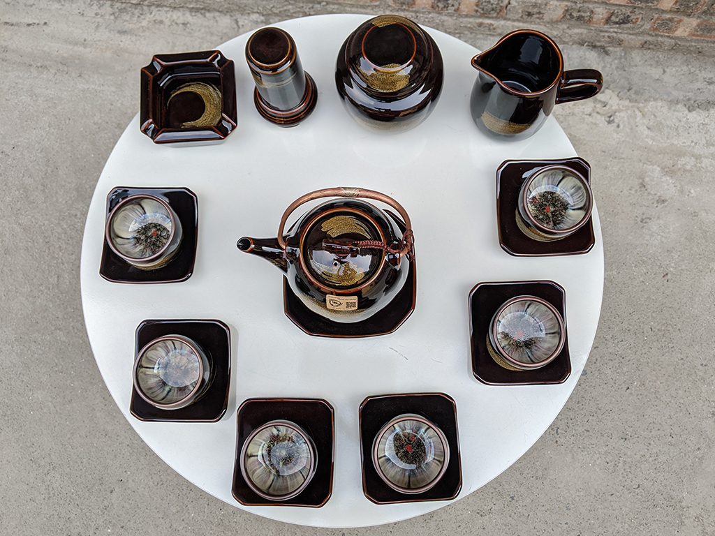 Bộ ấm chén men hỏa biến phẩy dáng siêu nước đầy đủ phụ kiện 3