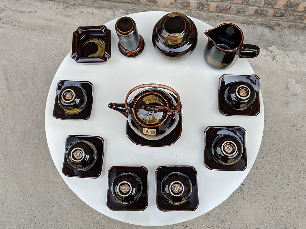 Bộ ấm chén men hỏa biến phẩy dáng siêu nước đầy đủ phụ kiện 4