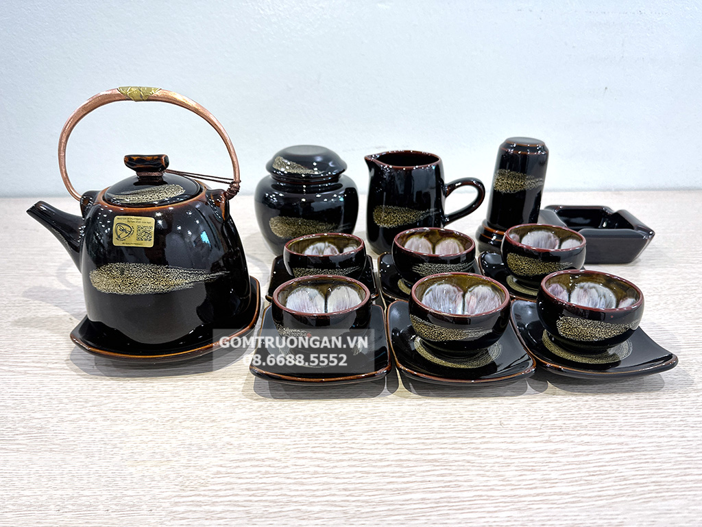Bộ ấm chén men hỏa biến phẩy dáng siêu nước đầy đủ phụ kiện 1