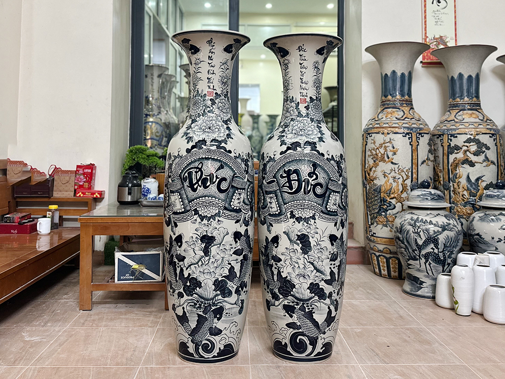 Lọ lộc bình Bát Tràng men chàm Đức Phúc 1m4 1