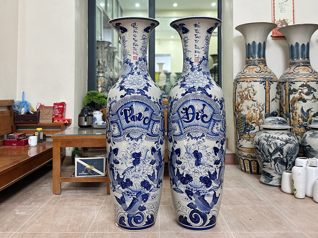 Lọ lộc bình Bát Tràng men lam Đức Phúc 1m4 1