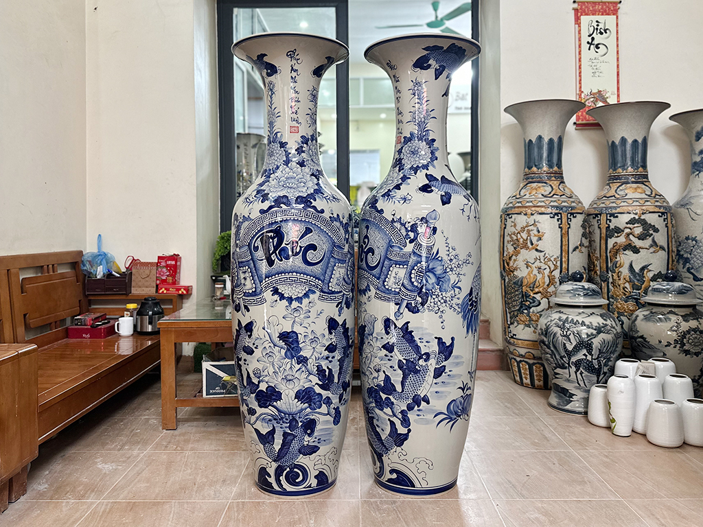 Lọ lộc bình Bát Tràng men lam Đức Phúc 1m6 2