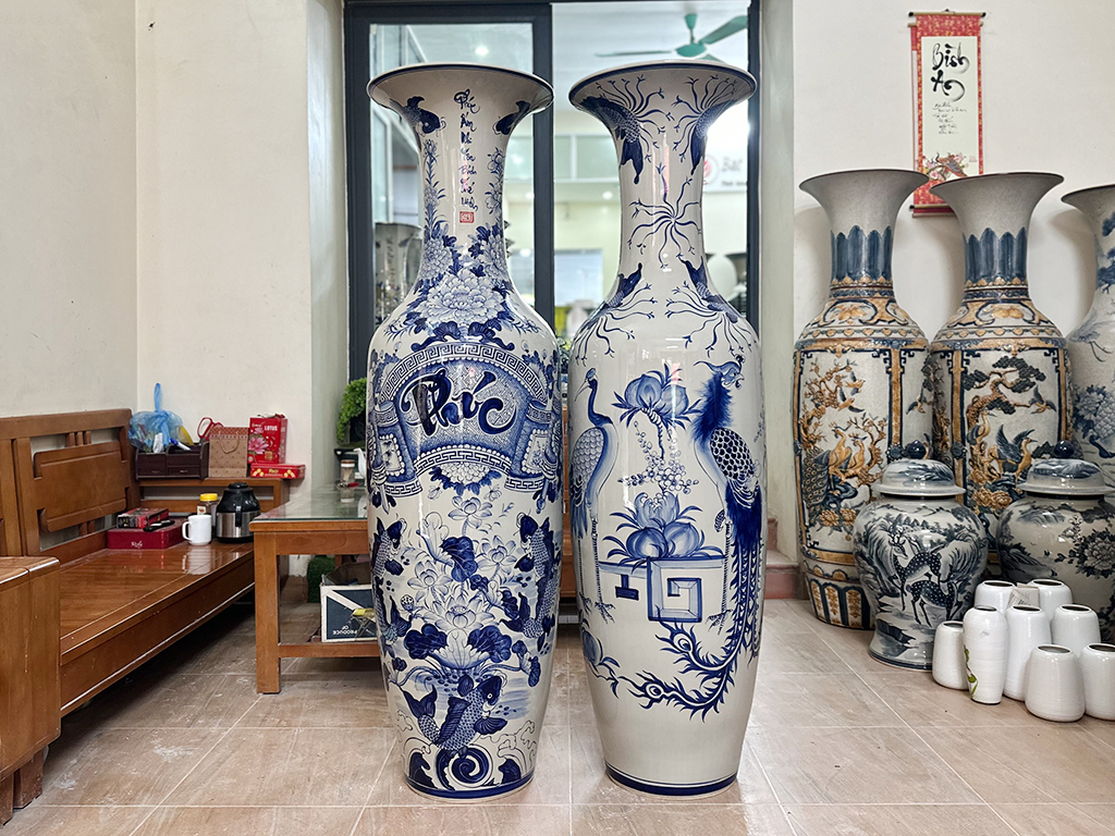 Lọ lộc bình Bát Tràng men lam Đức Phúc 1m6 3