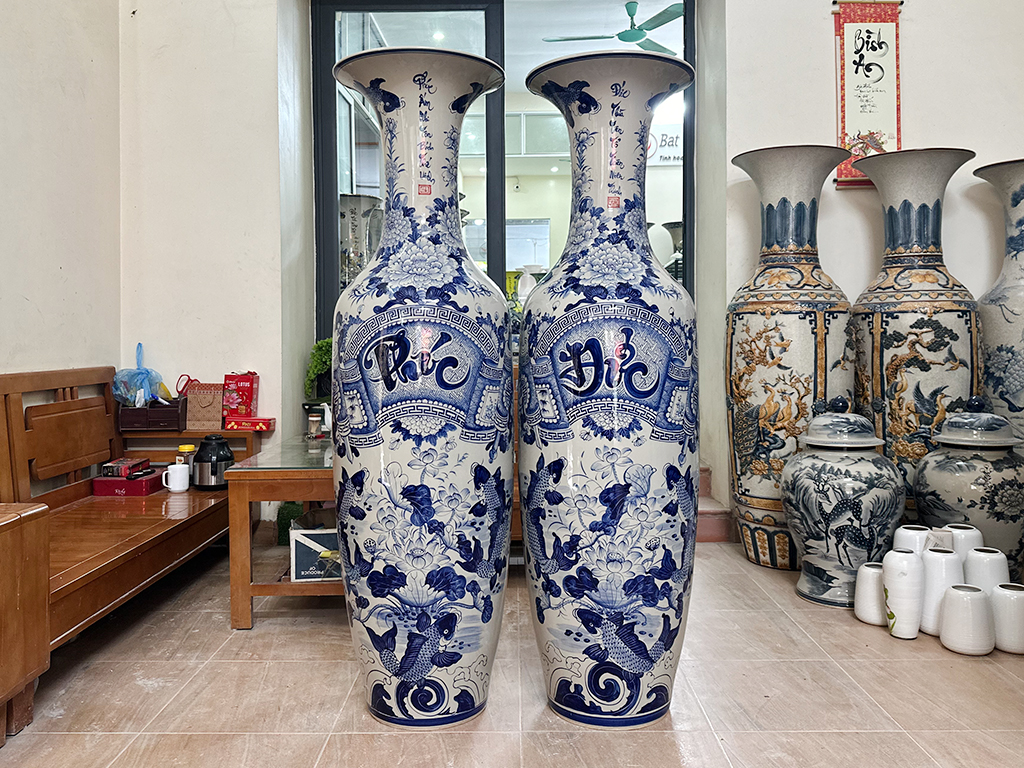 Lọ lộc bình Bát Tràng men lam Đức Phúc 1m6 1