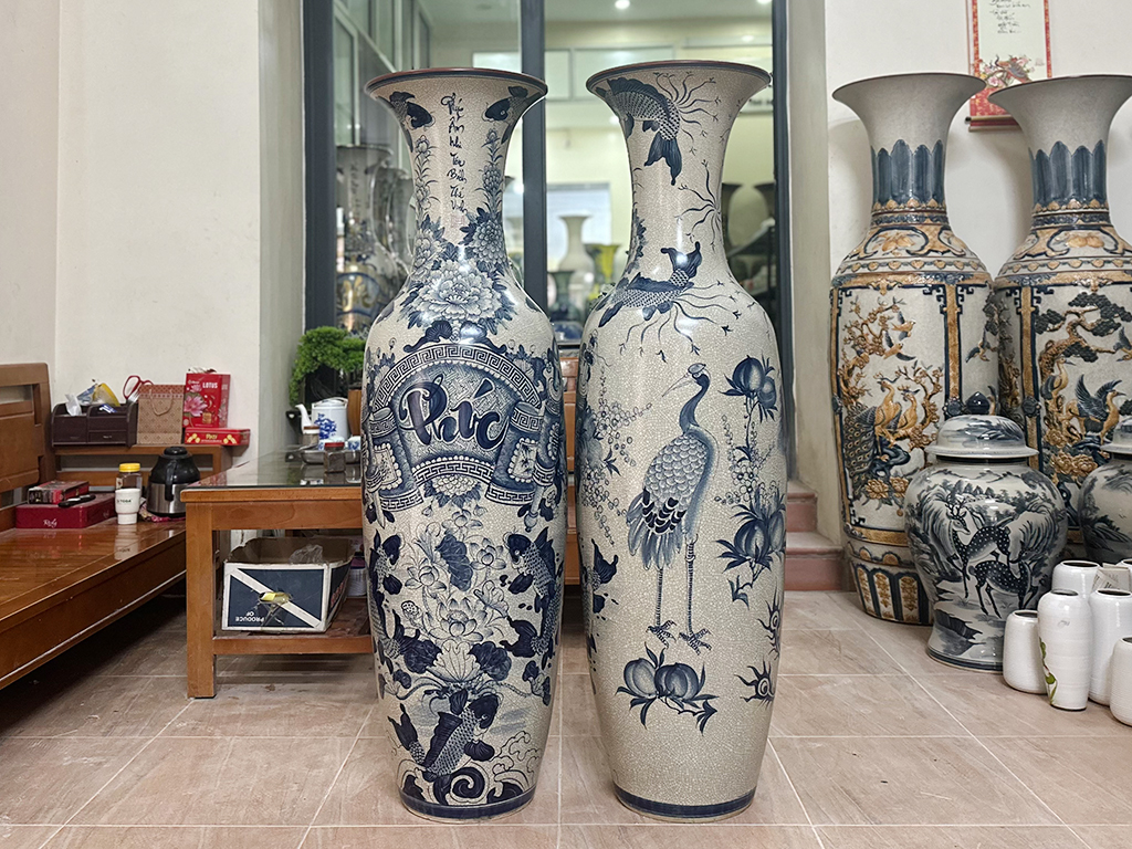 Lọ lộc bình Bát Tràng men rạn Đức Phúc 1m4 3