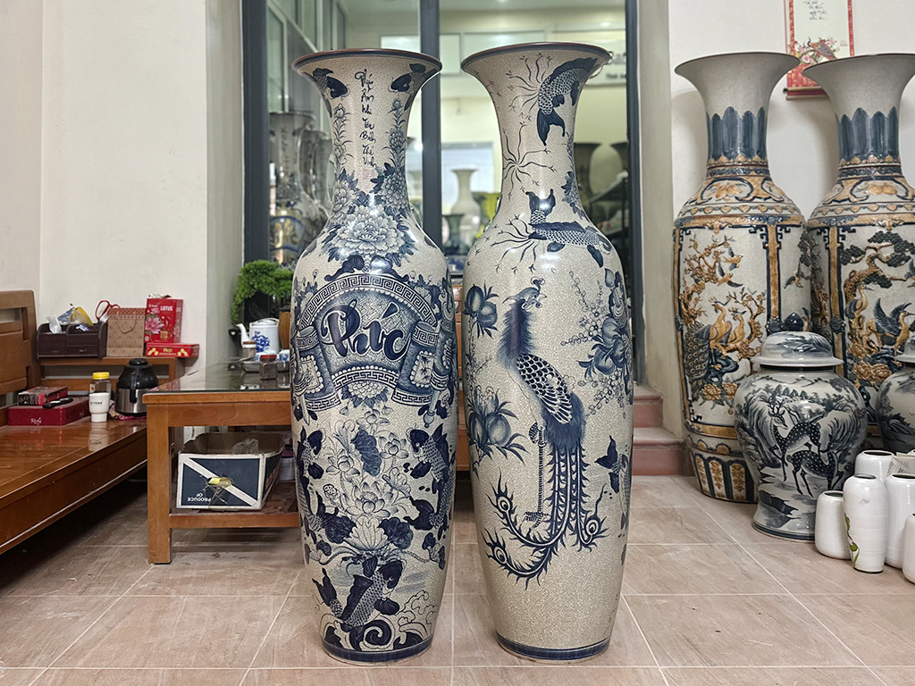 Lọ lộc bình Bát Tràng men rạn Đức Phúc 1m4 5