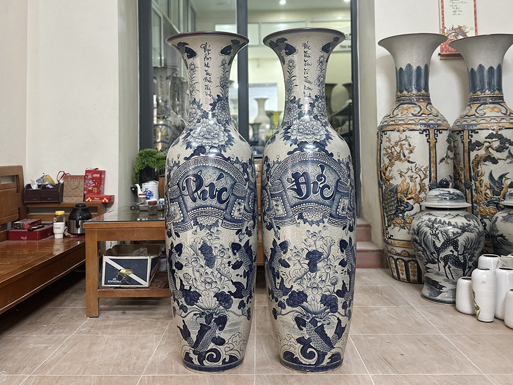 Lọ lộc bình Bát Tràng men rạn Đức Phúc 1m4 1