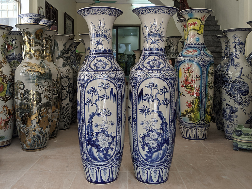 Lọ lộc bình Bát Tràng men lam Tứ quý 1m4 3