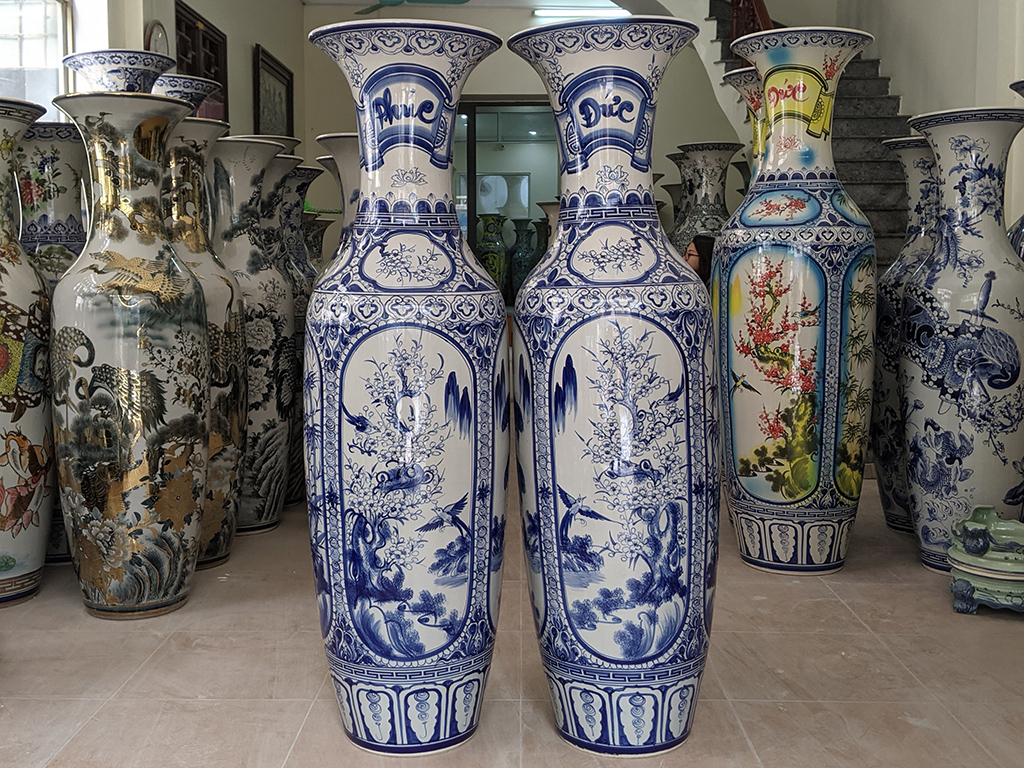 Lọ lộc bình Bát Tràng men lam Tứ quý 1m4 1