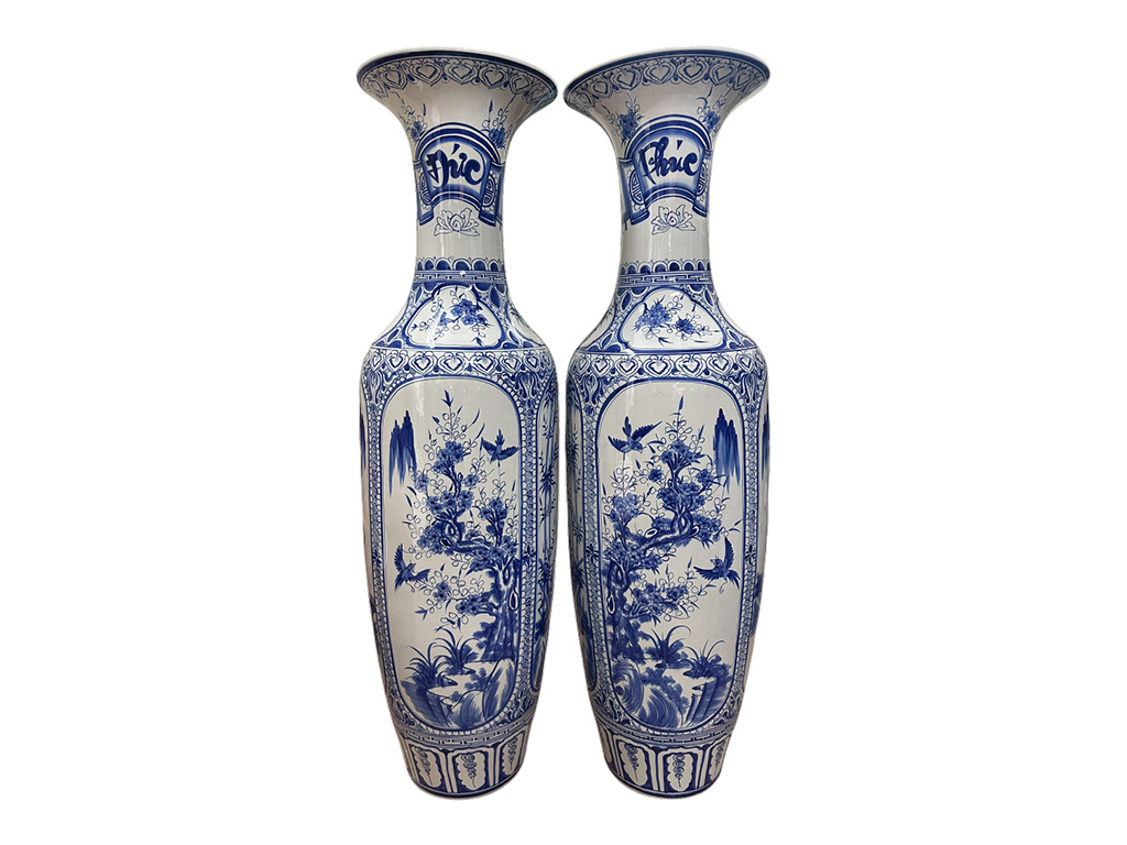 Lọ lộc bình Bát Tràng men lam Tứ quý 1m6 1