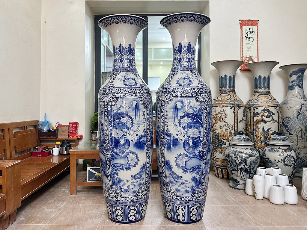 Lọ lộc bình Bát Tràng men lam Tứ quý vẽ kỹ 1m8 3