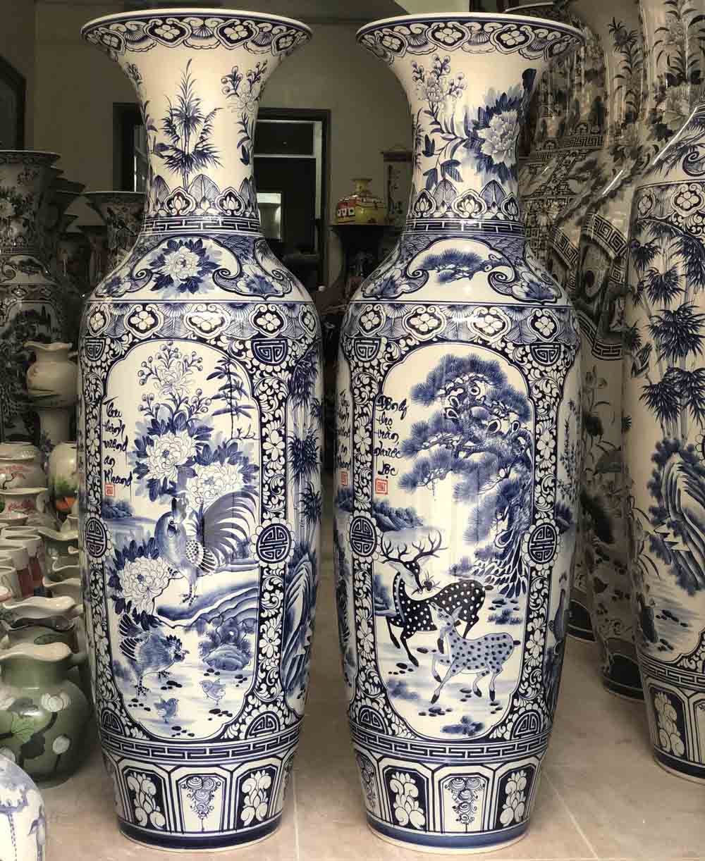 Lọ lộc b&igrave;nh B&aacute;t Tr&agrave;ng men lam Tứ qu&yacute; vẽ kỹ 1m25 - xu&acirc;n