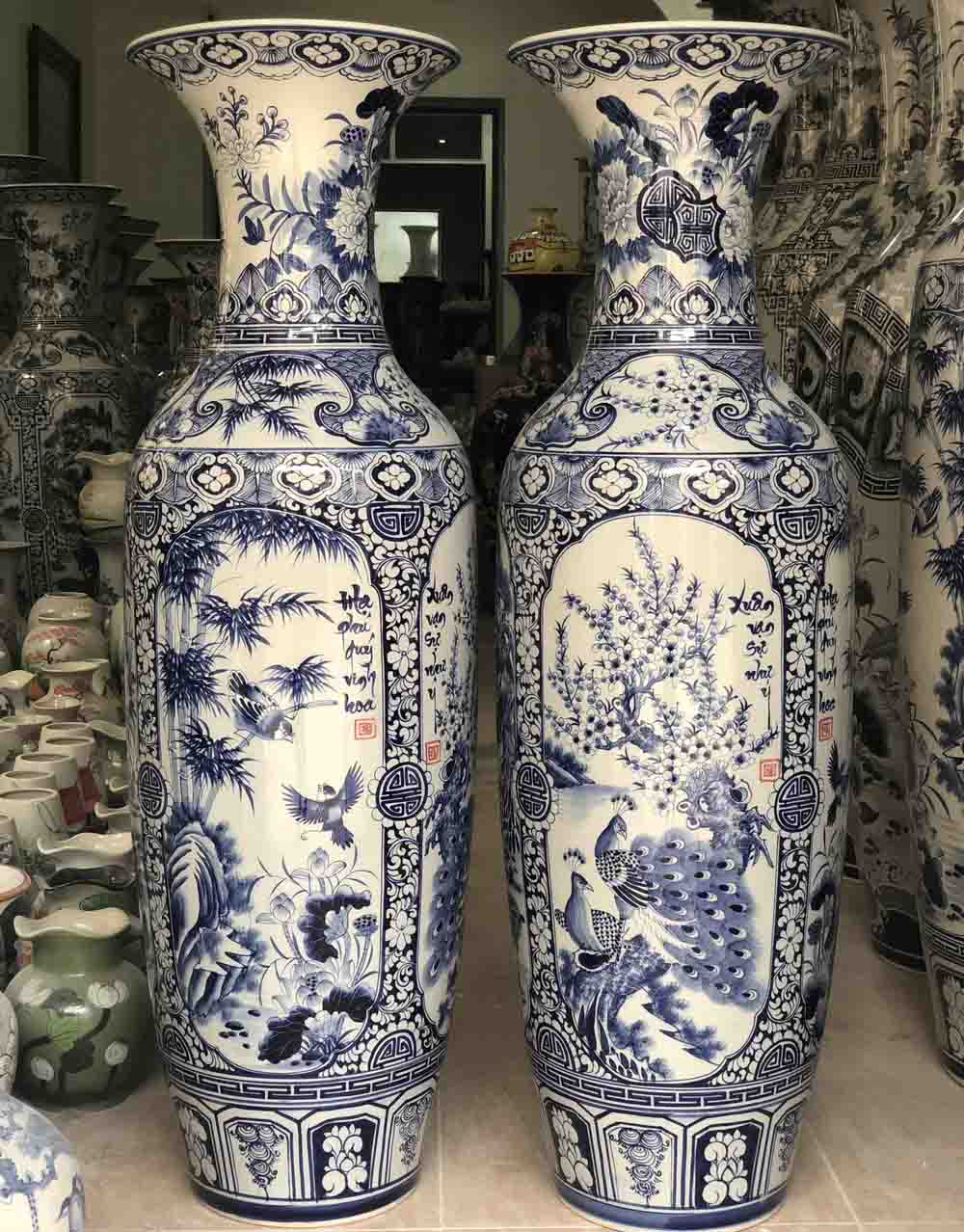 Lọ lộc b&igrave;nh B&aacute;t Tr&agrave;ng men lam Tứ qu&yacute; vẽ kỹ 1m25 - đ&ocirc;ng