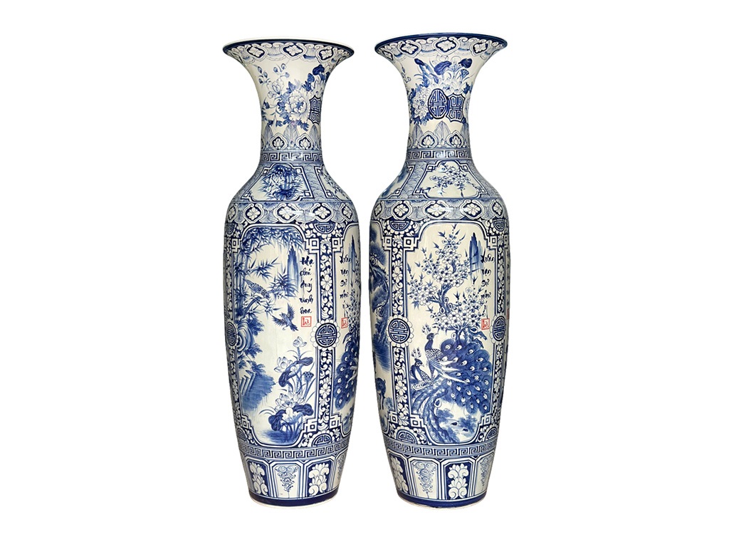 Lọ lộc bình Bát Tràng men lam Tứ quý vẽ kỹ 1m25 3