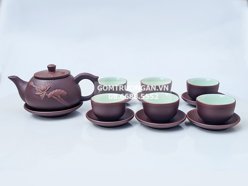 Ấm chén tử sa Bát Tràng thạch biều liên hoa 1