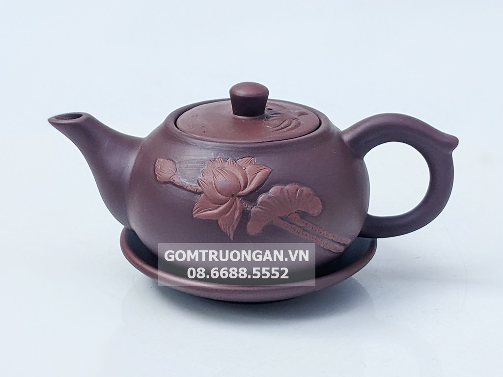 Ấm chén tử sa Bát Tràng như ý liên hoa 2