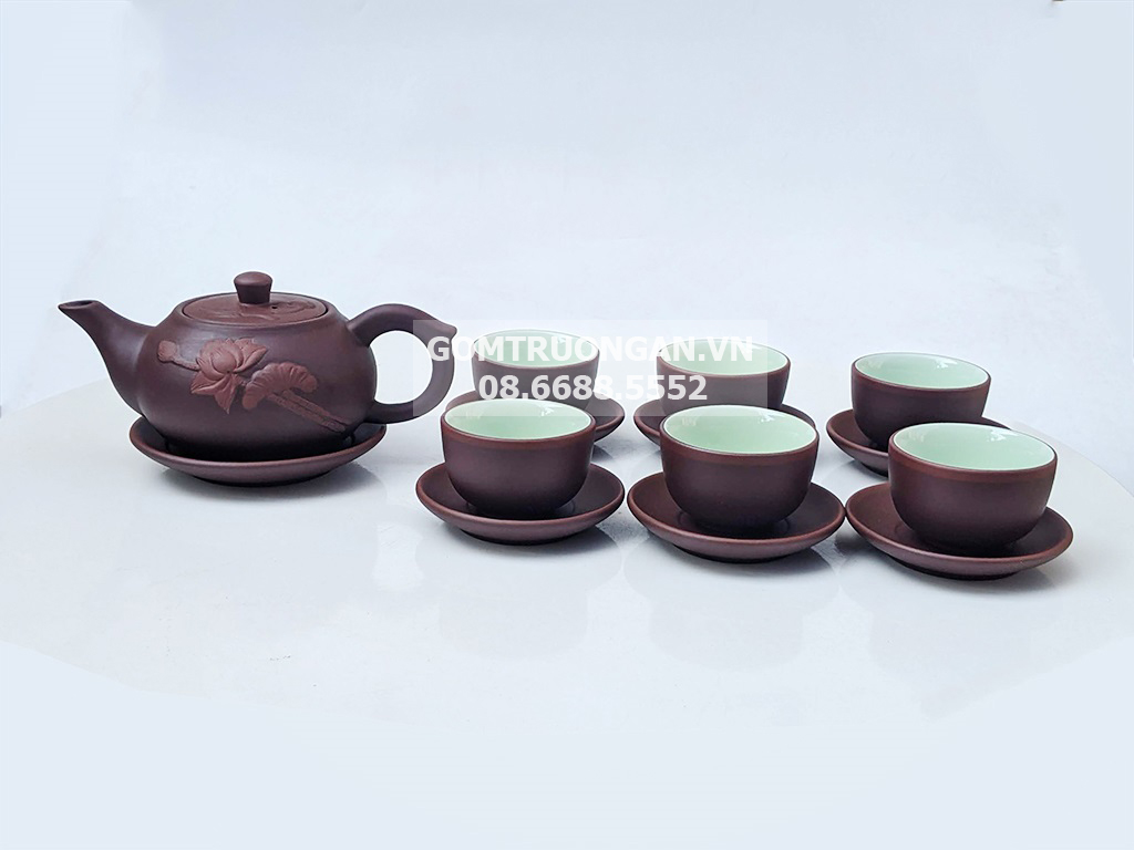 Ấm chén tử sa Bát Tràng như ý liên hoa 1