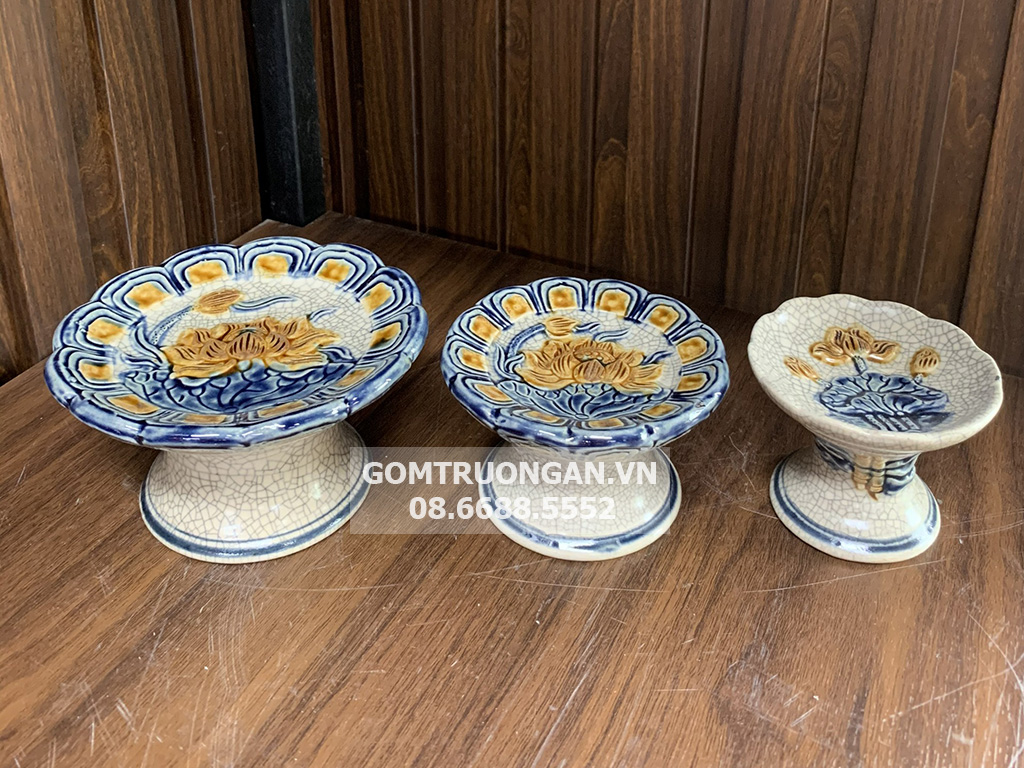 Chân nến men rạn đắp nổi Trường Xuân cao cấp S1 1