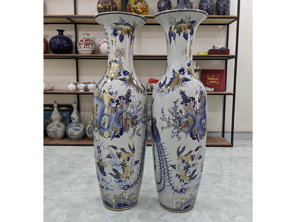 Lọ lộc bình Bát Tràng Tài Lộc vẽ vàng công nghệ nano 1m4 2