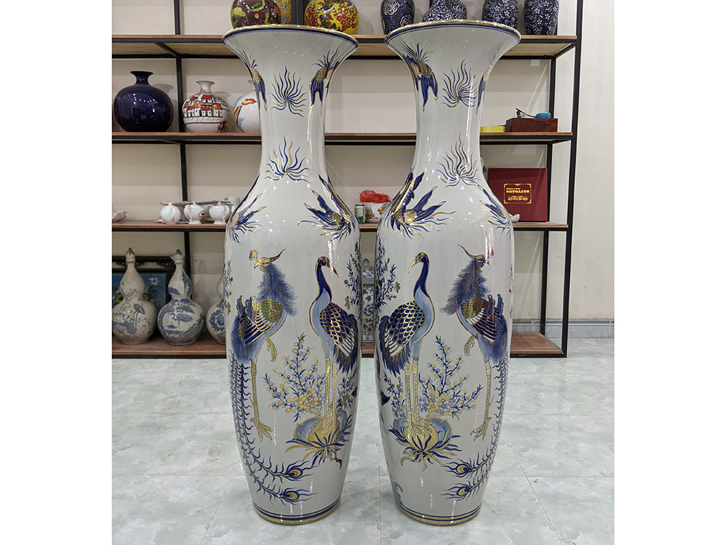 Lọ lộc bình Bát Tràng Tài Lộc vẽ vàng công nghệ nano 1m4 3