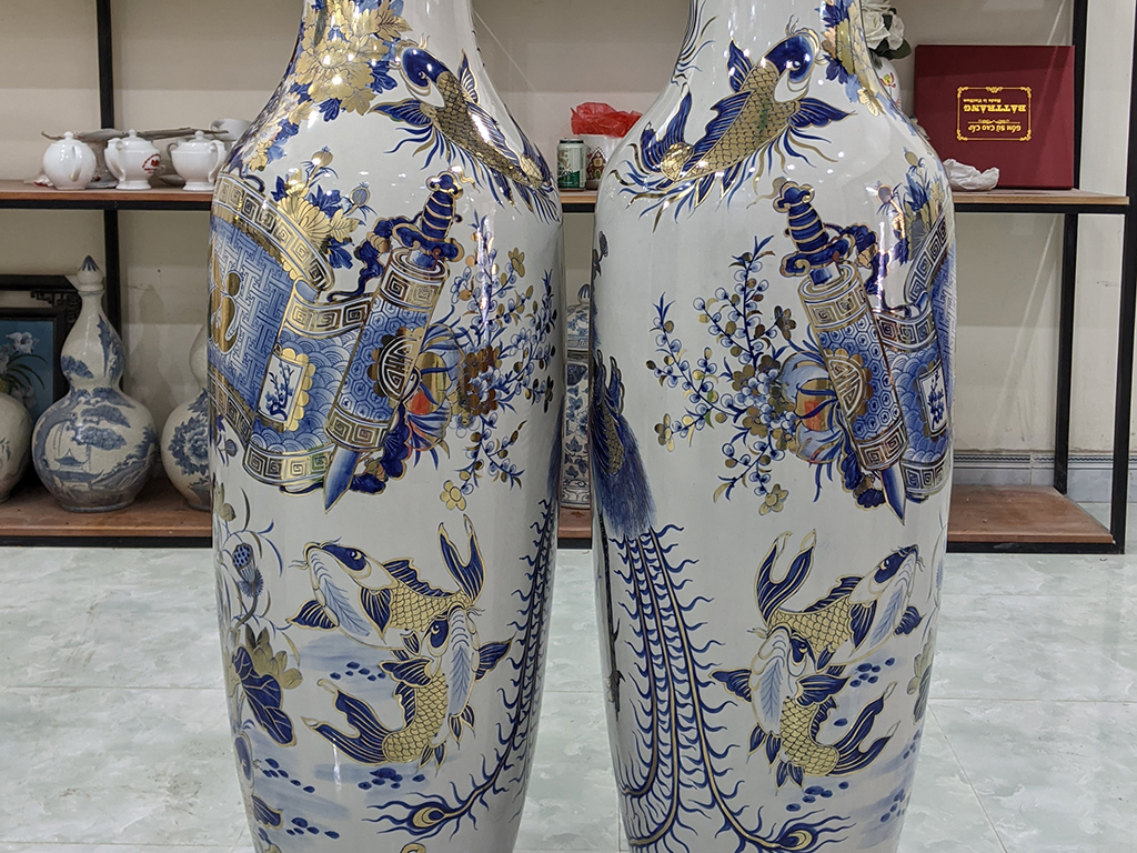 Lọ lộc bình Bát Tràng Tài Lộc vẽ vàng công nghệ nano 1m4 4