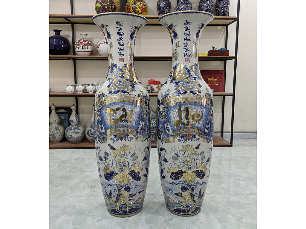 Lọ lộc bình Bát Tràng Tài Lộc vẽ vàng công nghệ nano 1m4 1