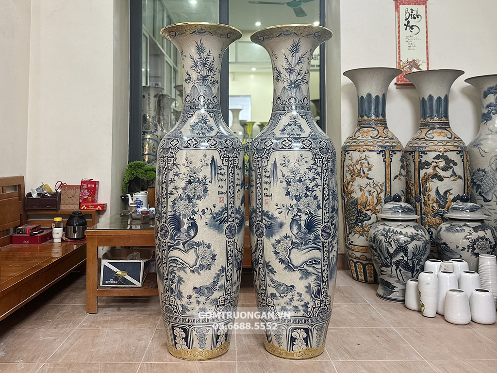 Lọ lộc bình Bát Tràng men rạn vẽ kỹ Tứ Quý 1m6 bọc đồng 3