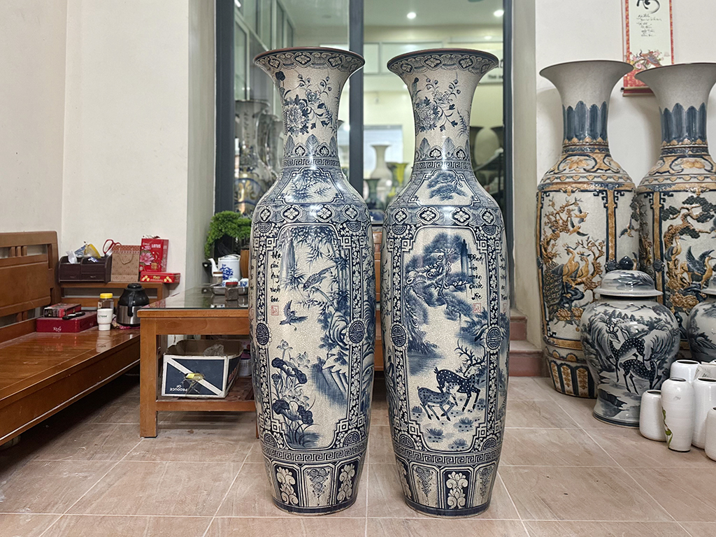 Lọ lộc bình Bát Tràng men rạn vẽ kỹ Tứ Quý 1m4 2