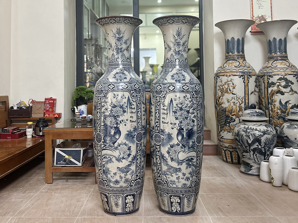 Lọ lộc bình Bát Tràng men rạn vẽ kỹ Tứ Quý 1m4 3