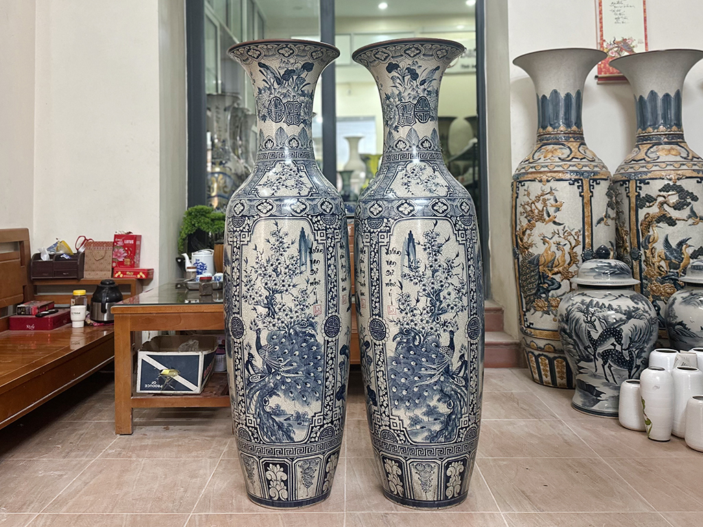 Lọ lộc bình Bát Tràng men rạn vẽ kỹ Tứ Quý 1m4 1