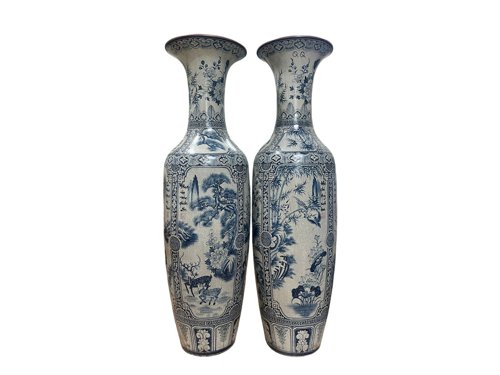 Lọ lộc bình Bát Tràng men rạn vẽ kỹ Tứ Quý 1m6 2