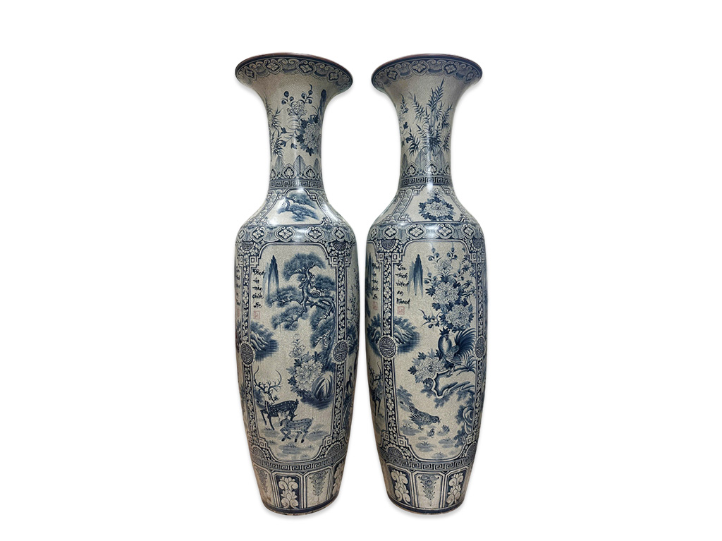 Lọ lộc bình Bát Tràng men rạn vẽ kỹ Tứ Quý 1m6 3