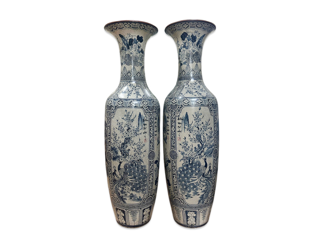 Lọ lộc bình Bát Tràng men rạn vẽ kỹ Tứ Quý 1m6 1