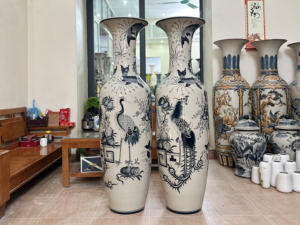 Lọ lộc bình Bát Tràng men chàm cổ Phúc Đức 1m6 3