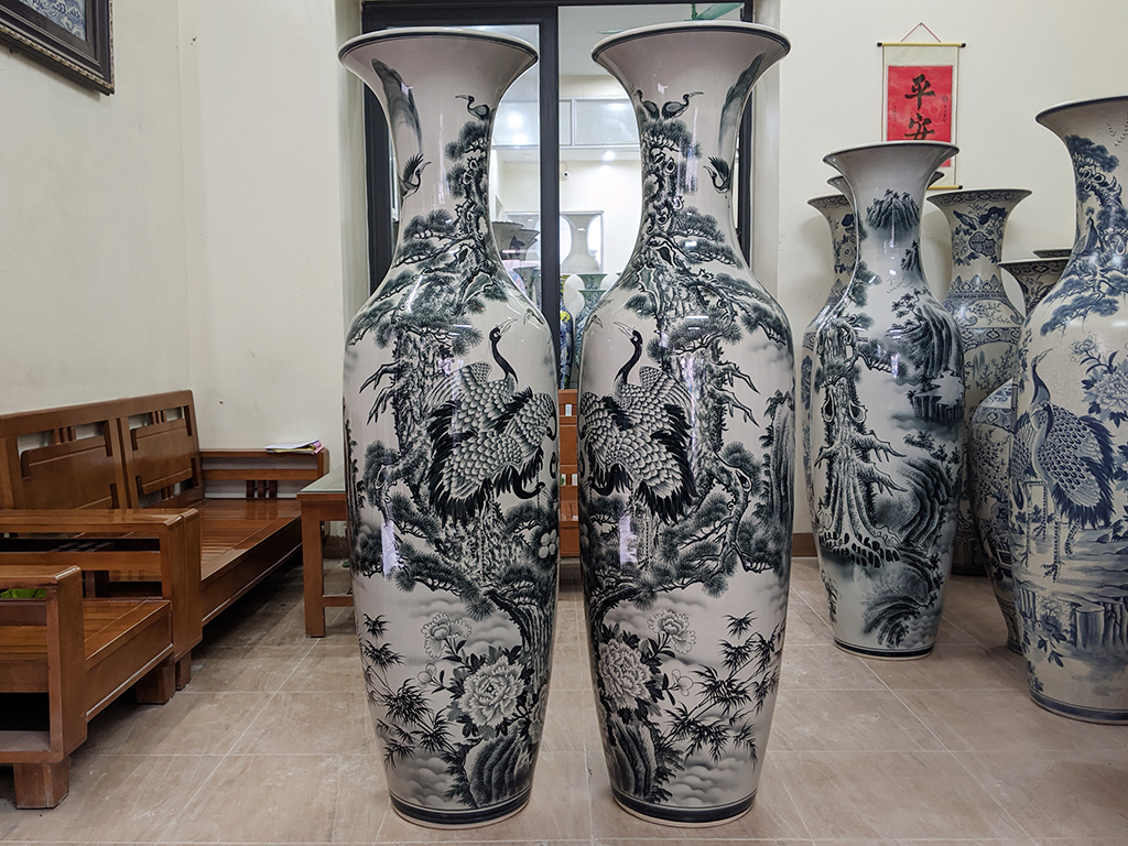 Lọ lộc bình Bát Tràng men chàm cổ Bách Hạc Quần Tùng 1m6 3