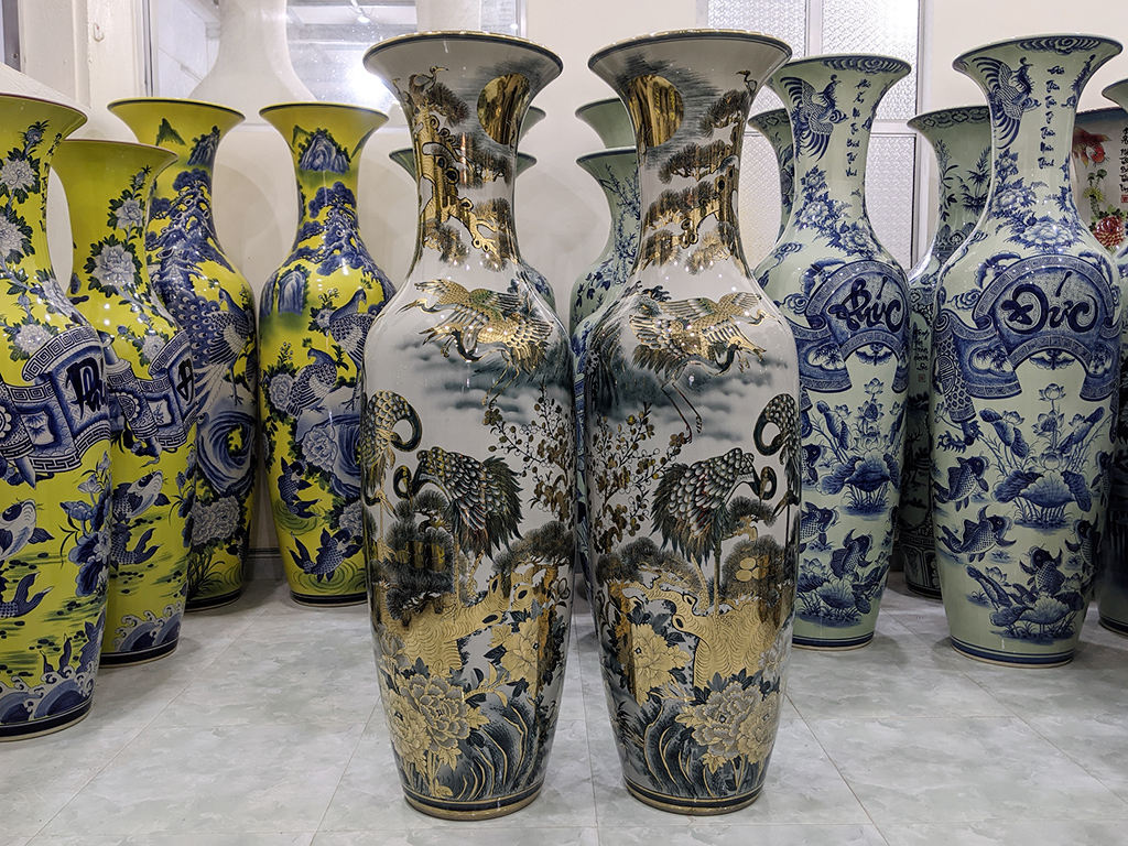 Lọ lộc bình Bát Tràng Bách Hạc Quần Tùng 1m4 vẽ vàng công nghệ nano 2