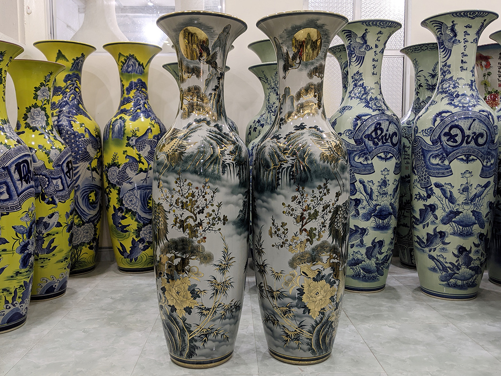 Lọ lộc bình Bát Tràng Bách Hạc Quần Tùng 1m4 vẽ vàng công nghệ nano 3