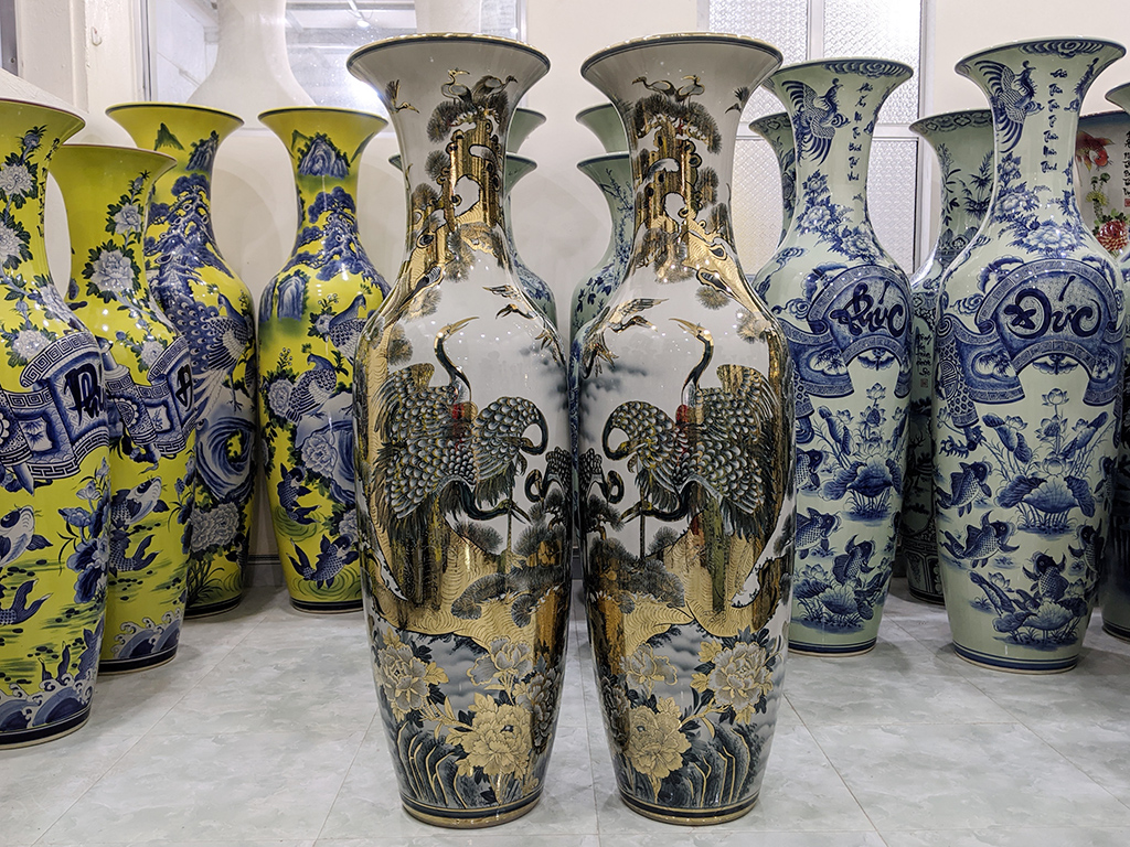 Lọ lộc bình Bát Tràng Bách Hạc Quần Tùng 1m4 vẽ vàng công nghệ nano 1