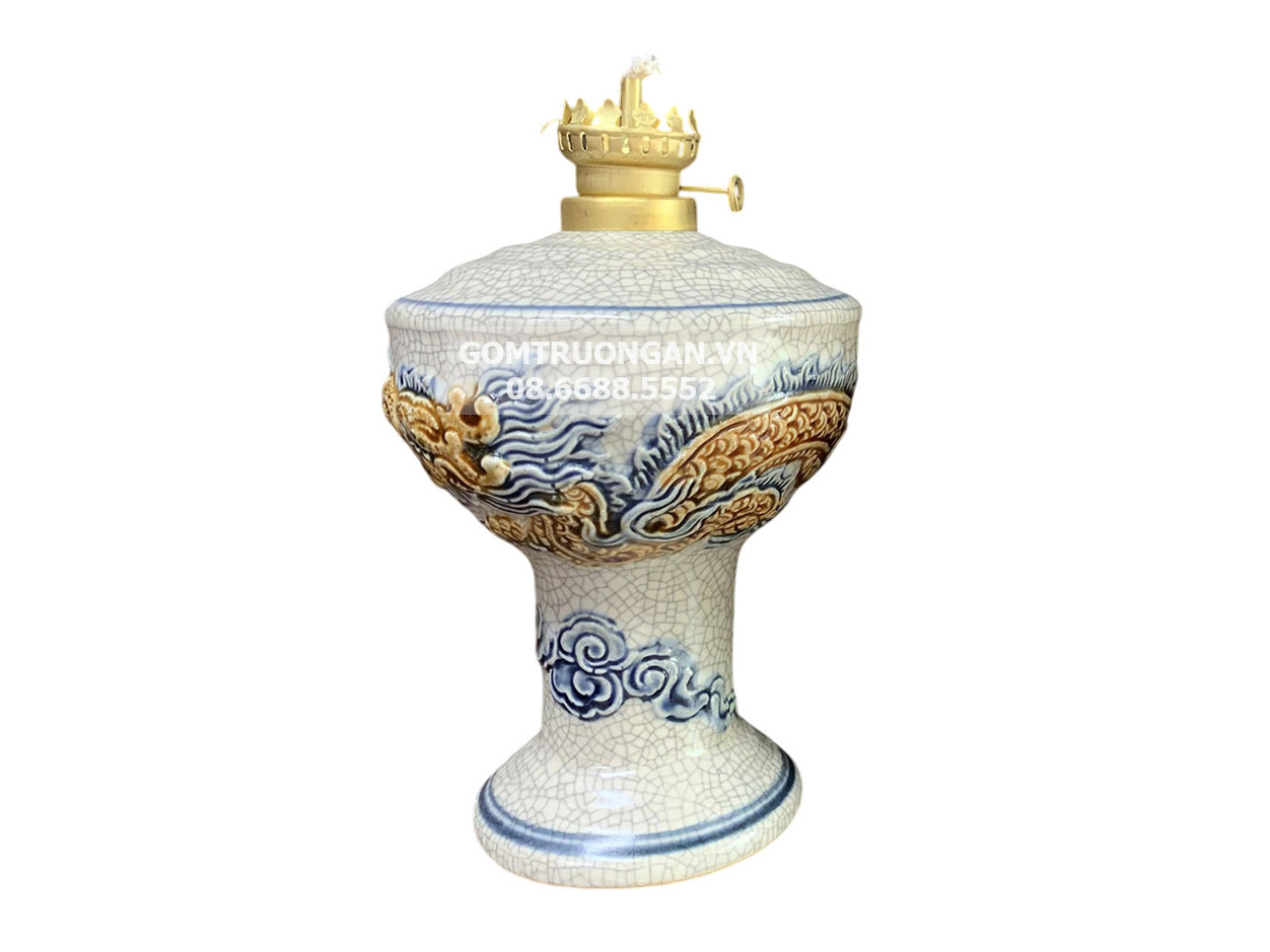 Đèn dầu thờ men rạn nổi rồng cao cấp Trường Xuân S1 1