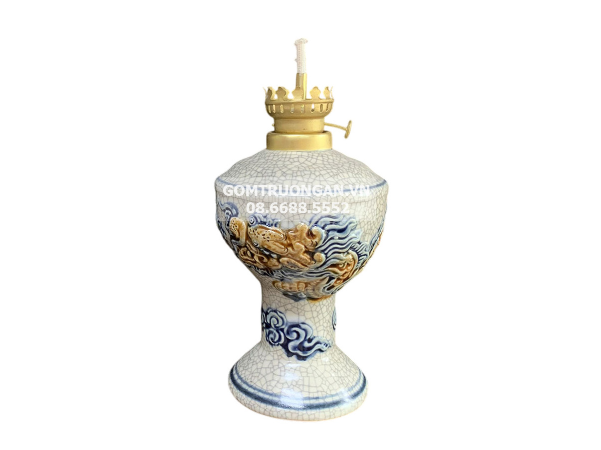 Đèn dầu thờ men rạn nổi rồng cao cấp Trường Xuân S2 1