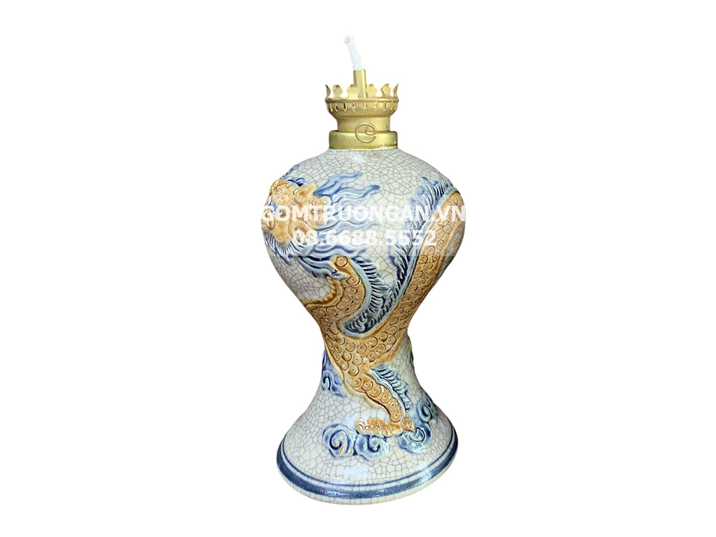 Đèn dầu thờ tròn men rạn nổi rồng cao cấp Trường Xuân S1 1