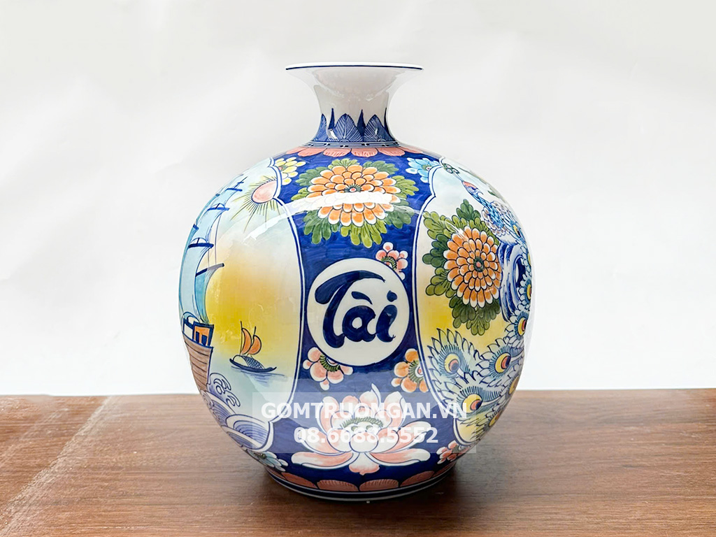 Bình hút tài lộc Thuận Buồm Xuôi Gió Phú Quý men màu 30 2