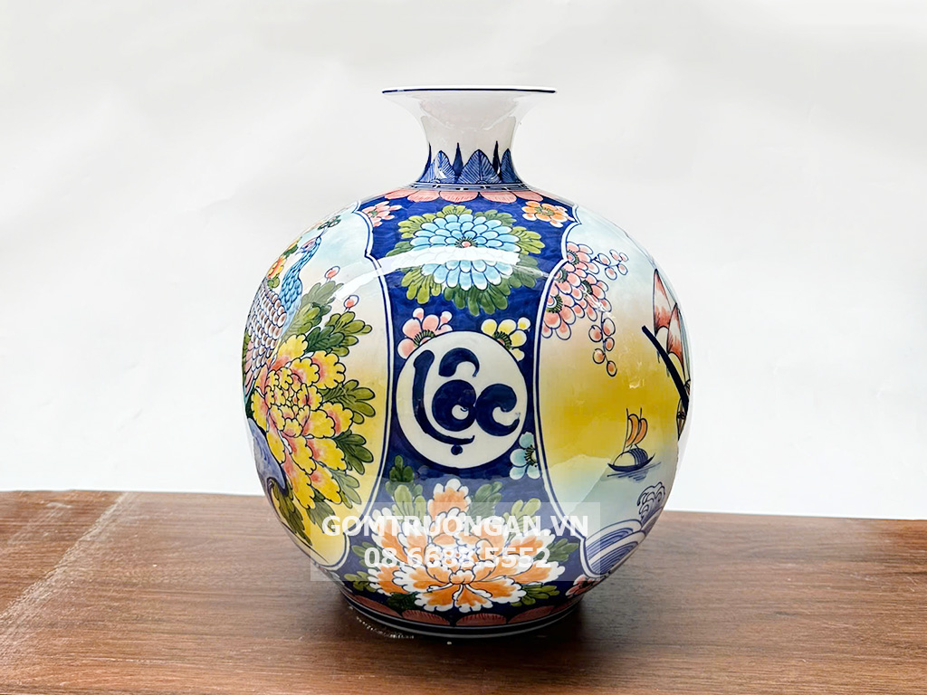 Bình hút tài lộc Thuận Buồm Xuôi Gió Phú Quý men màu 30 4