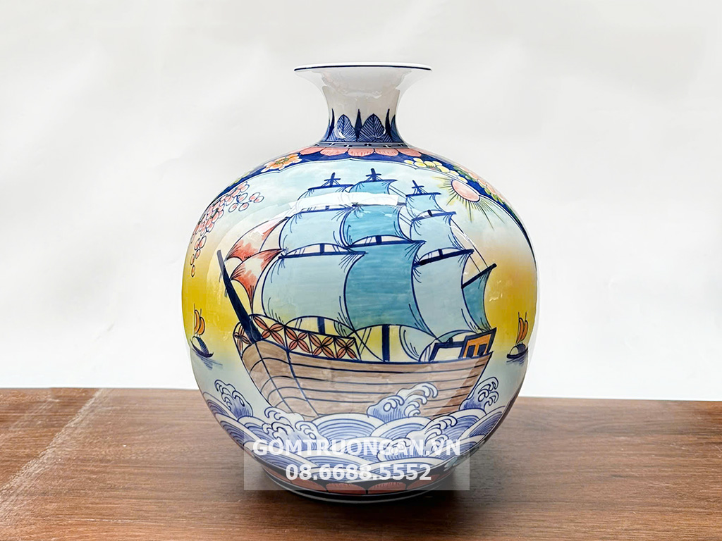 Bình hút tài lộc Thuận Buồm Xuôi Gió Phú Quý men màu 30 1