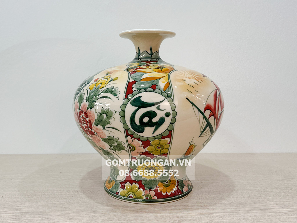 Bình hút tài lộc Thuận Buồm Xuôi Gió Phú Quý men hoàng thổ đùi dế 4