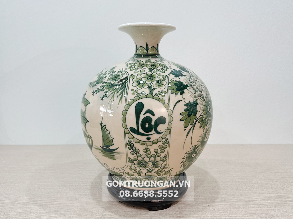 Bình hút lộc Thuận Buồm Xuôi Gió Vinh Hoa Phú Quý men hoàng thổ 2