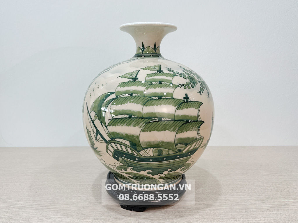 Bình hút lộc Thuận Buồm Xuôi Gió Vinh Hoa Phú Quý men hoàng thổ 3