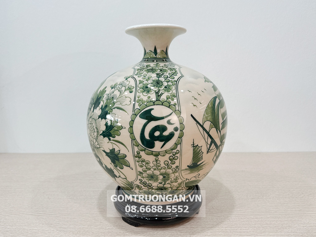 Bình hút lộc Thuận Buồm Xuôi Gió Vinh Hoa Phú Quý men hoàng thổ 4